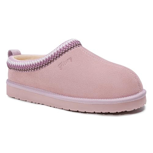 FITORY Women's Suede Slipper, Flat Slip On House Shoes with Faux Fur Lining Indoor Outdoor Short Mini Boots Purple Size 9 | Amazon (US)
