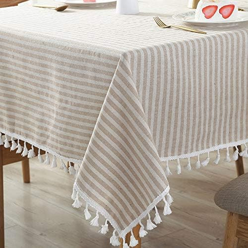 TruDelve Heavy Duty Cotton Linen Table Cloth Stripe Tassel Rectangle Tablecloth Dust-Proof Table Cov | Amazon (US)
