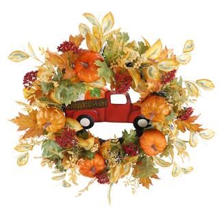 24" Red Pickup Truck & Pumpkin Wreath by Ashland® | Michaels Stores
