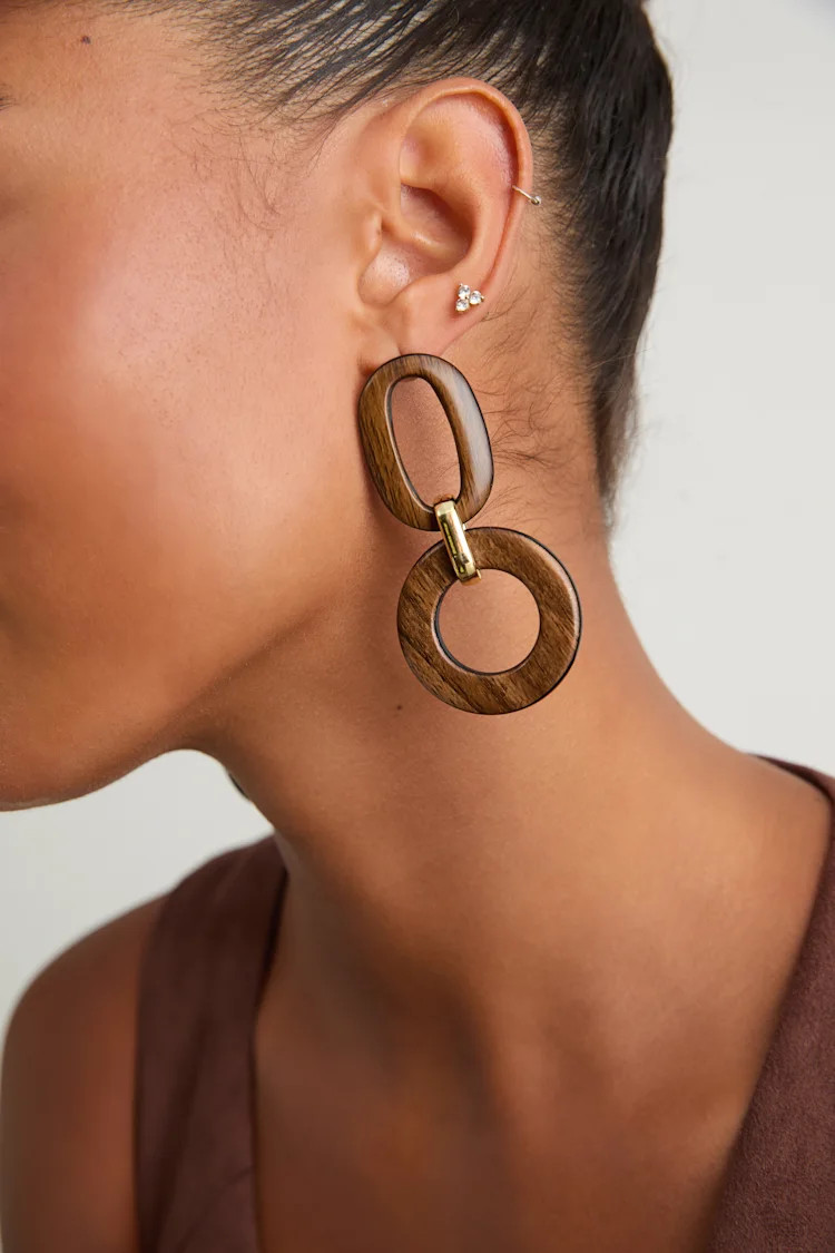 Esley Brown Wooden Drop Earrings | Lulus