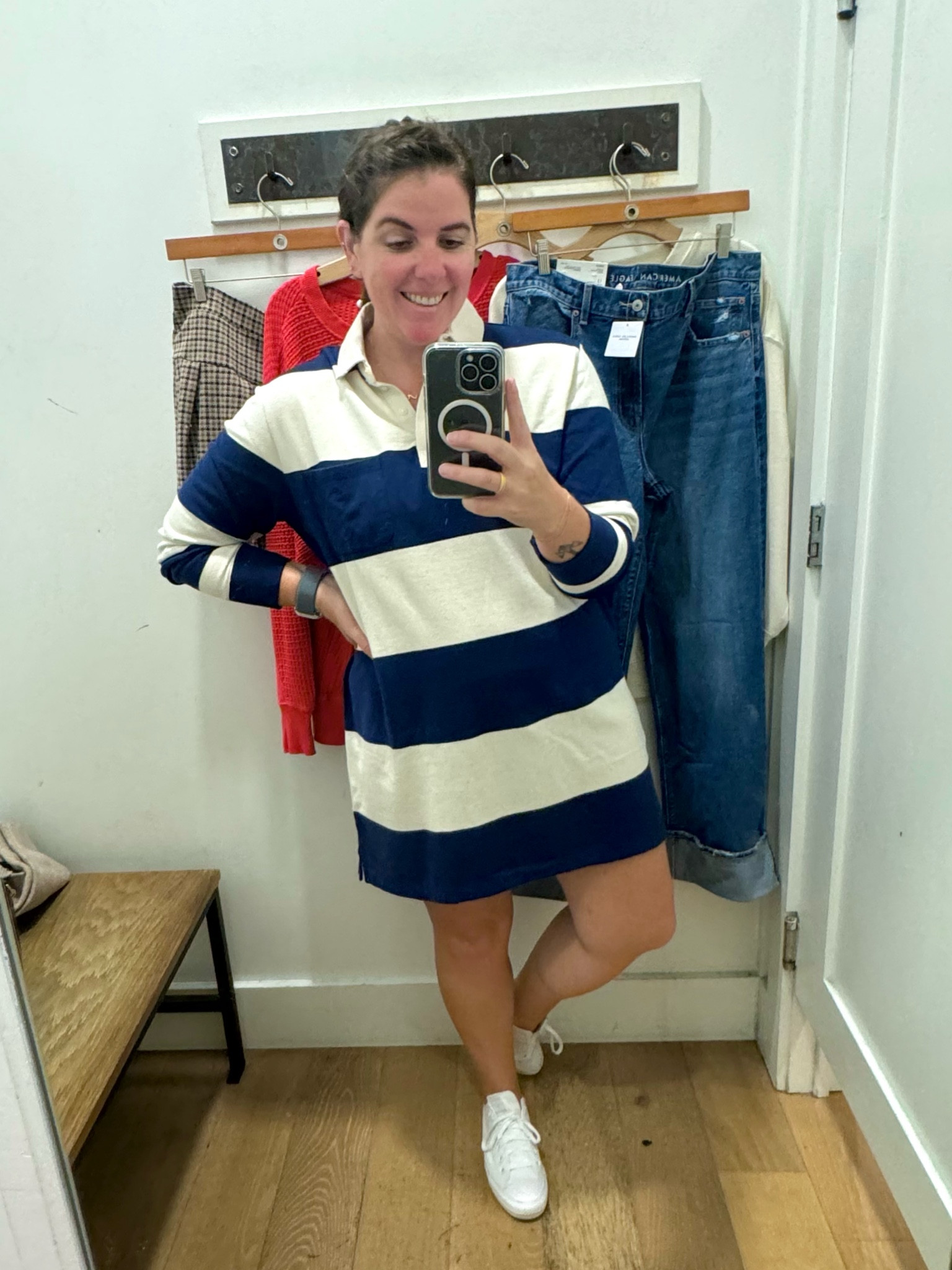 I’m obsessed with stripes and this rugby dress is super cute! This dress would be good paired with sneaker or boots for the fall! The dress runs TTS and also comes in one other color option! The dress will be 20% off during the LTK Fall Sale! 

#LTKFallSale #LTKStyleTip #LTKSaleAlert