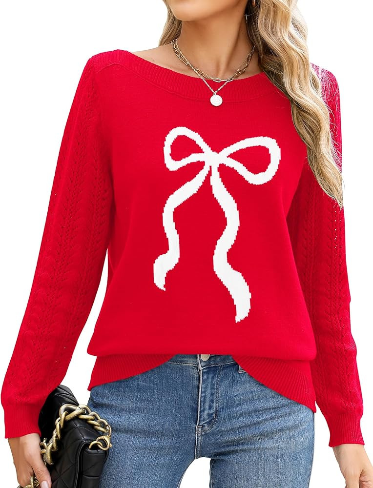 LOMON Women's Light Sweater Long Sleeve Knit Pullover Boat Neck Casual 2024 Winter Fitted Sweater | Amazon (US)