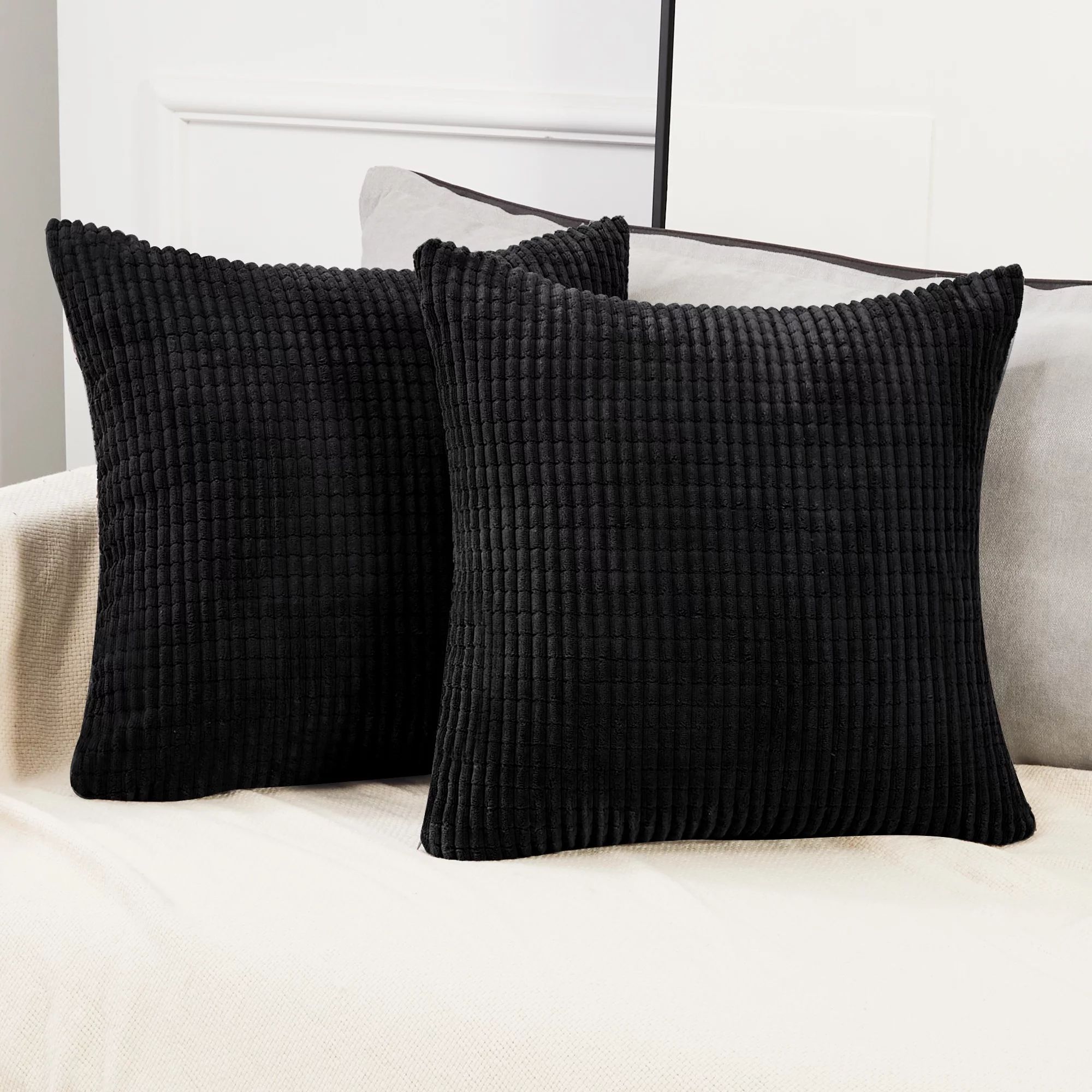 Deconovo Traditional Solid Square Pillow Covers, Black Striped Texture, 16x16 inch, Set of 2. | Walmart (US)