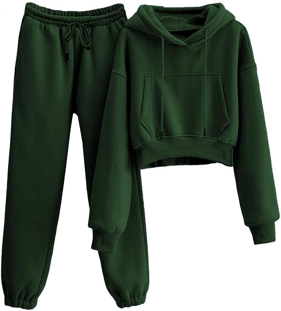 Sweatsuits for Women 2 Piece Set Crop Fleece Lining Hoodies Jogger Sweatpants Sweat Suits | Amazon (US)