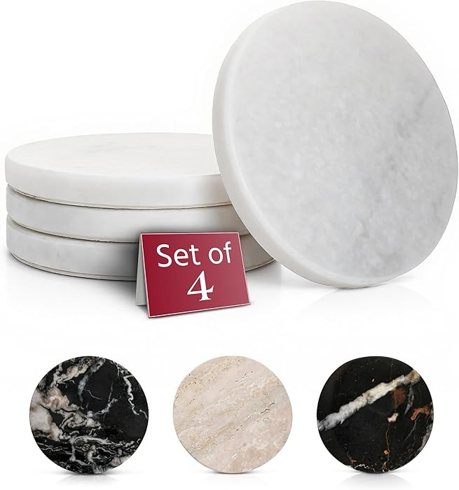 Gusto Nostro White Marble Coasters Set of 4 - Luxury Natural Stone Coasters for Drinks - Genuine ... | Amazon (US)