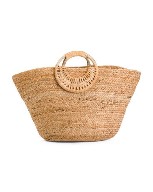 Jute Tote With Wooden Handle | TJ Maxx