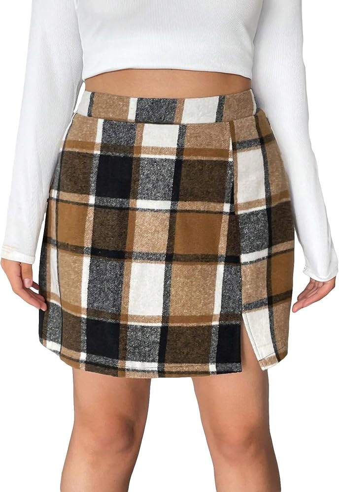 MakeMeChic Women's Plaid Skirt High Waisted Pencil Mini Skirt | Amazon (US)