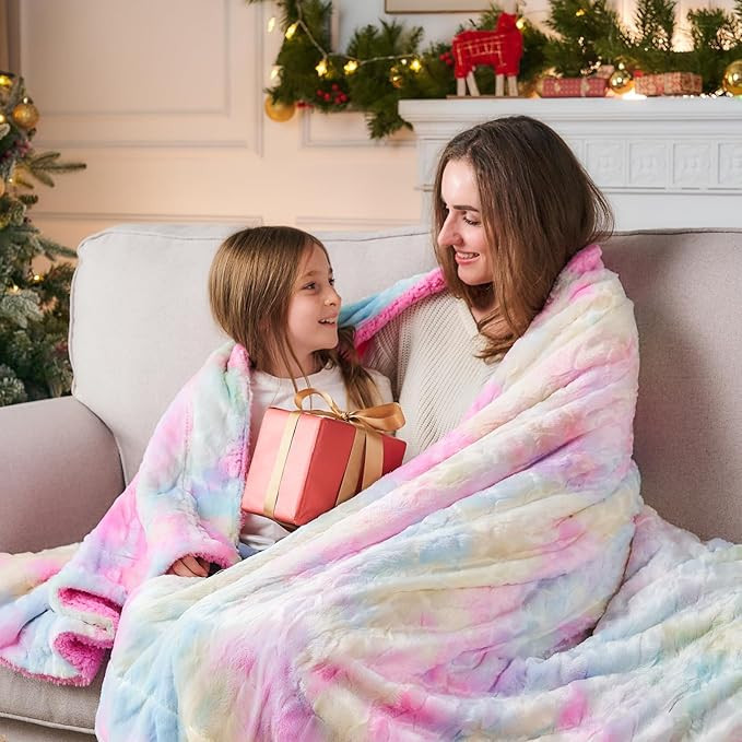 NEWCOSPLAY Super Soft Faux Fur Throw Blanket for Couch Light Rainbow Sherpa Fuzzy Plush Warm Blan... | Amazon (US)