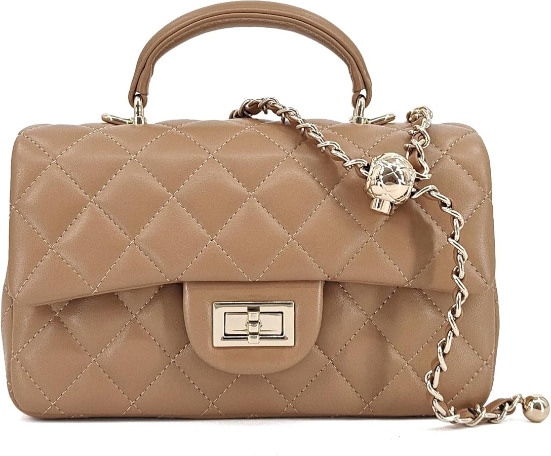 Small Quilted Crossbody Bag for Women, Genuine Leather Mini Shoulder Flap Purse with Gold Chain S... | Amazon (US)