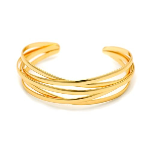 14K Chunky Gold Bangles Adjustable Open Gold Cuff Bracelet for Women | Amazon (US)
