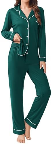 Ekouaer Womens Pajamas Set 2 Piece Button Down Pjs Soft Long Sleeve Top and Pants Sleepwear Set L... | Amazon (US)