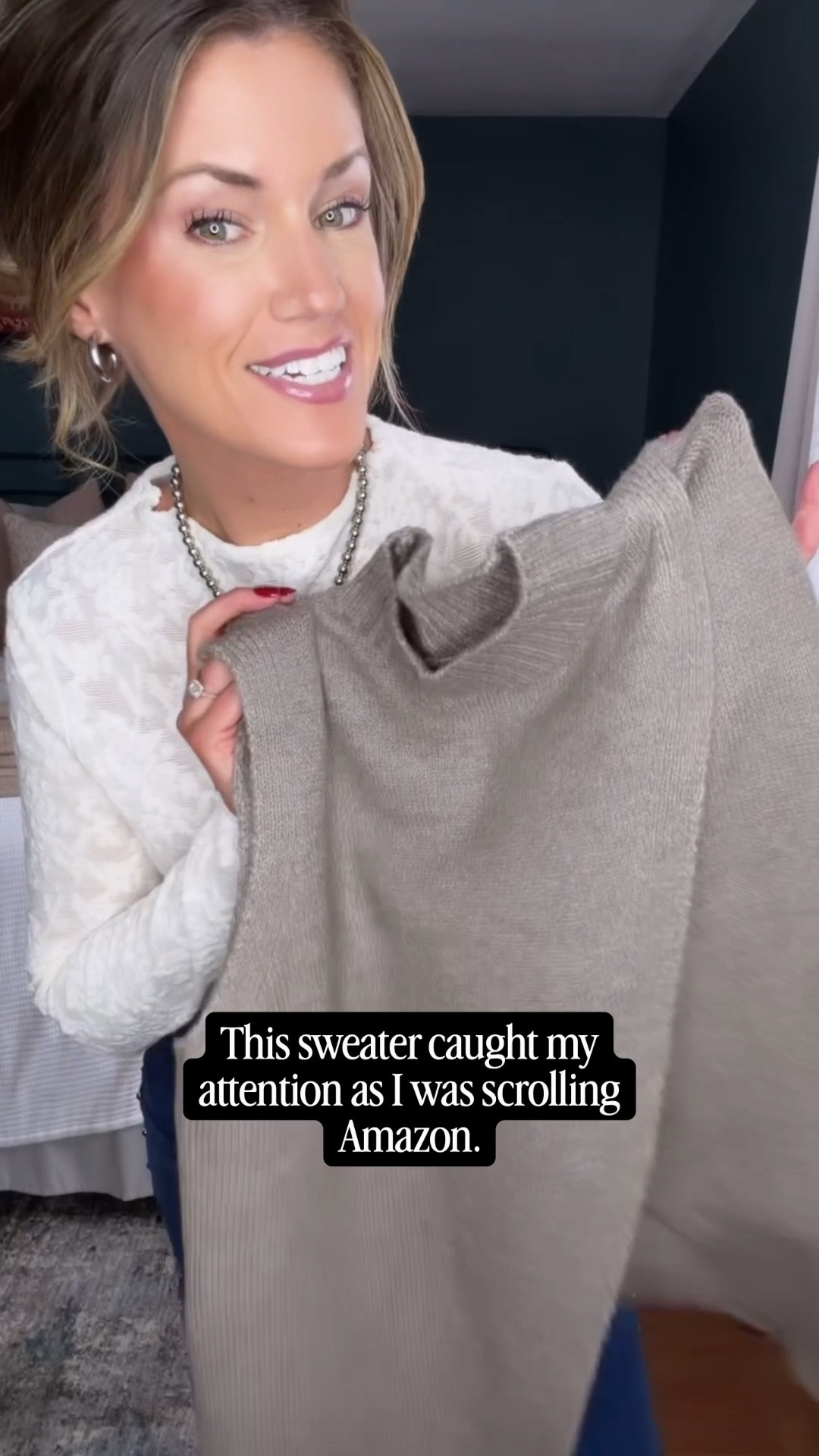 New Amazon sweater. 
Sweater/small (would prefer XS)
Mesh top/medium 
Jeans/6

#LTKSeasonal