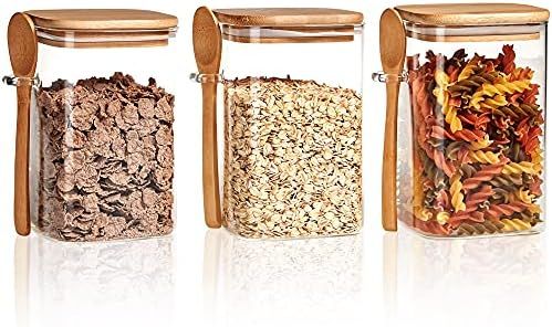 FanFan Storage Jars, Glass Containers, Glass Jars with Square Bamboo Lid, Glass Glass, Airtight Lid  | Amazon (UK)