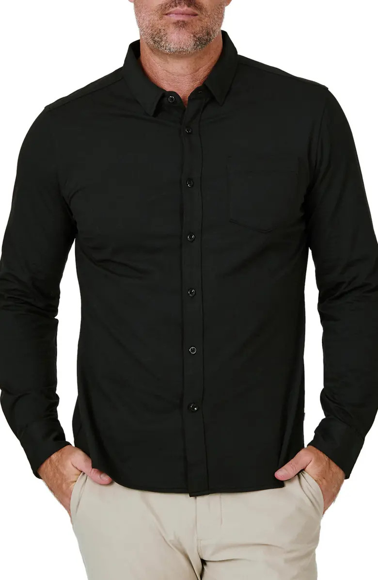 7 Diamonds Solid Black Button-Up Shirt | Nordstrom | Nordstrom