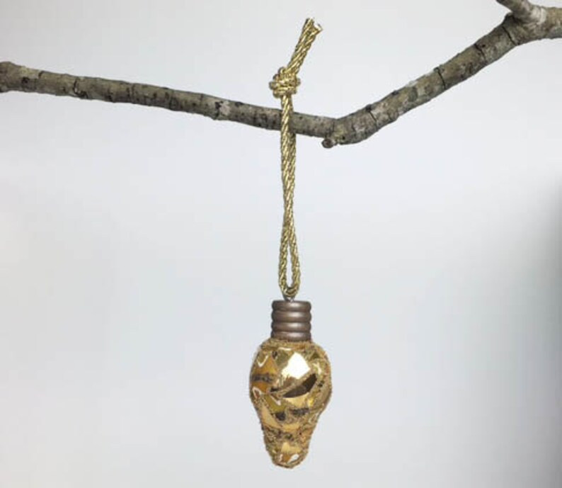 Gold Mosaic Christmas Lightbulb Ornament, Glass Ornament, Retro Lightbulb, Metallic Glass, Deck t... | Etsy (US)