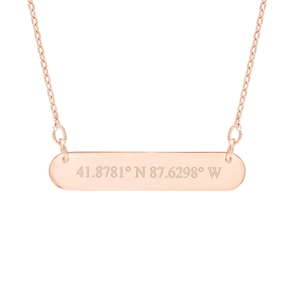 Custom Coordinate Oval Name Bar Rose Gold Necklace | Eve's Addiction Jewelry