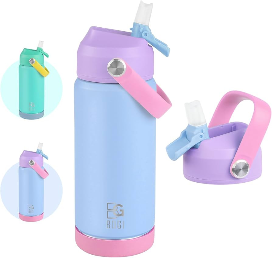 BOGI Kids Metal Water Bottle with Straw, 550ml Kid Stainless Steel Insulated Water Bottle for Sch... | Amazon (UK)