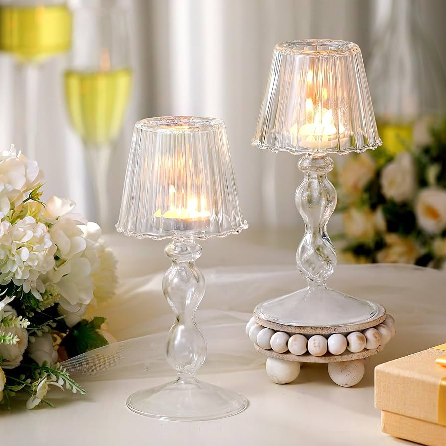 2 Pcs Crystal Candle Holders Lamp Shaped Crystal Tealight Candle Holders Table Centerpiece for Ho... | Amazon (US)