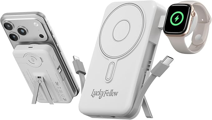 Magnetic Portable Charger Built-in Cables,10000mAh Fast Charging Wireless Charger Station Externa... | Amazon (US)