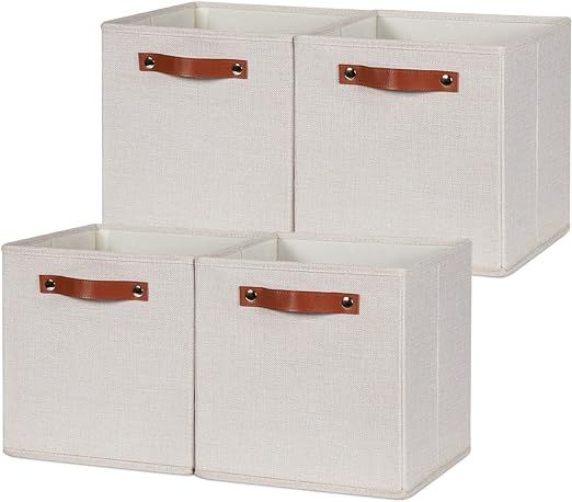HNZIGE Foldable Storage Cubes Bins for Organizing, Set of 4, Fabric Cube Canvas Storage Bins 11 x... | Amazon (US)