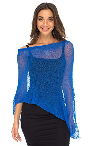 Back From Bali Womens Sheer Poncho Shrug Bolero, Lightweight Summer Shrug Pullover Sweater Bluebell Blue | Amazon (US)