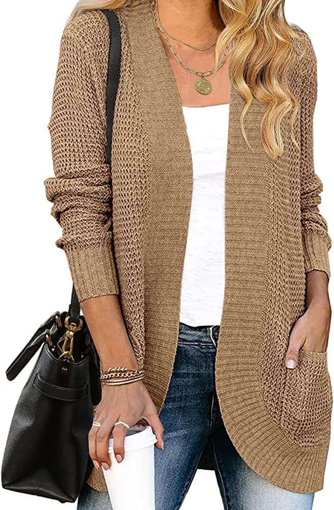 MEROKEETY Womens Long Sleeve Open Front Cardigans Chunky Knit Draped Sweaters Outwear | Amazon (US)