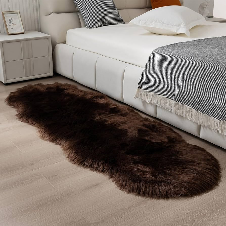 Faux Fur Rug 2 x 6 ft Coffee Shaggy Sheepskin Machine Washable Fuzzy Area Rug Super Soft Fluffy P... | Amazon (US)