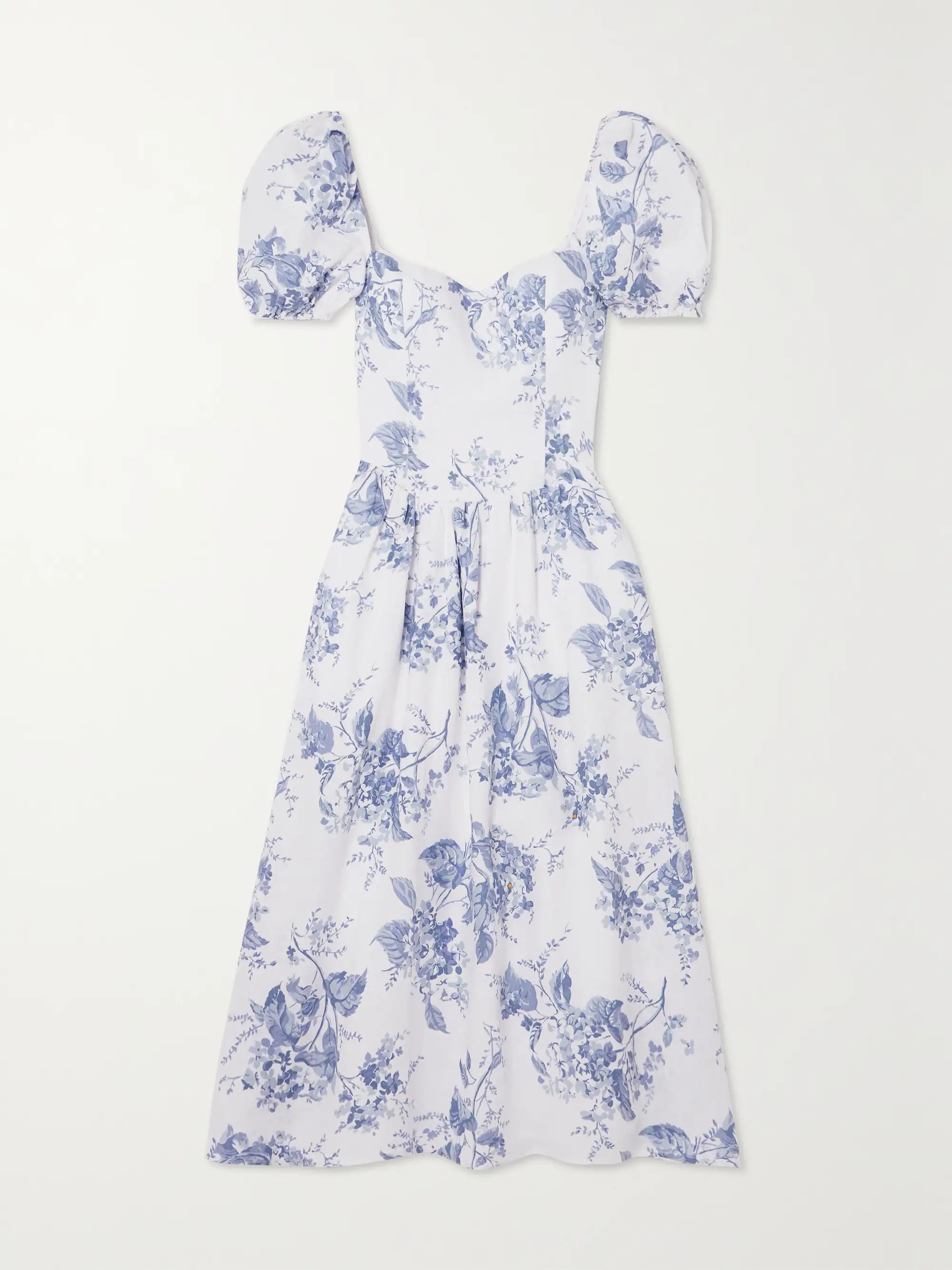 Davila shirred floral-print linen midi dress | NET-A-PORTER (US)