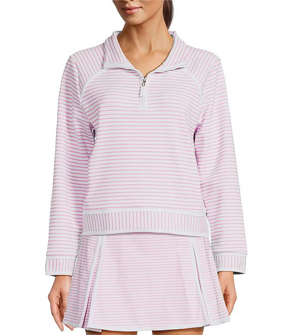 Addison BayBainbridge Stripe Print Quarter-Zip Mock Neck Long Sleeve Sweatshirt | Dillard's
