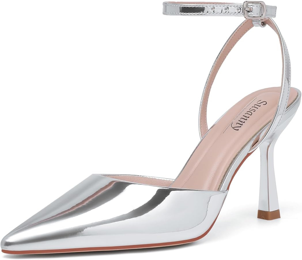 Susanny Heels for Women Stiletto Closed Pointed Toe Backless Dress Shoes High Heels Sexy Kitten P... | Amazon (US)