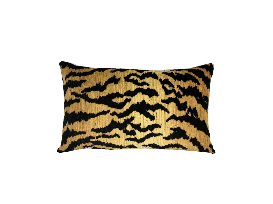 Tiger Pillow Cover | Black Tiger Stripes on Honey Gold Background | Lumbar / Rectangle Sizes | Wo... | Etsy (US)