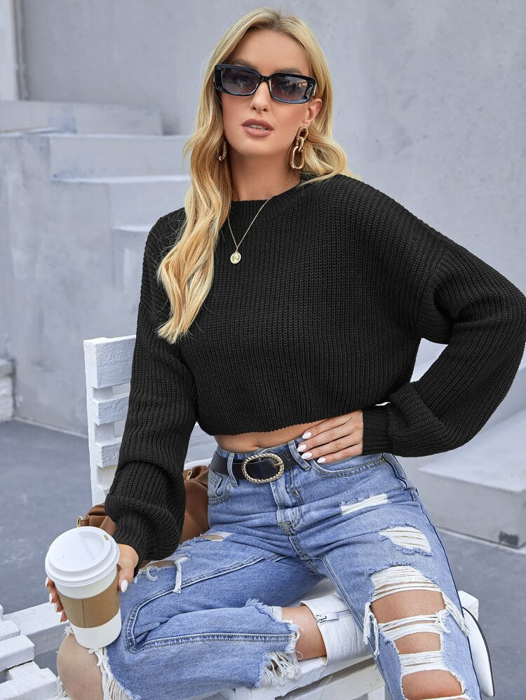 SHEIN Drop Shoulder Ribbed Knit Sweater | SHEIN