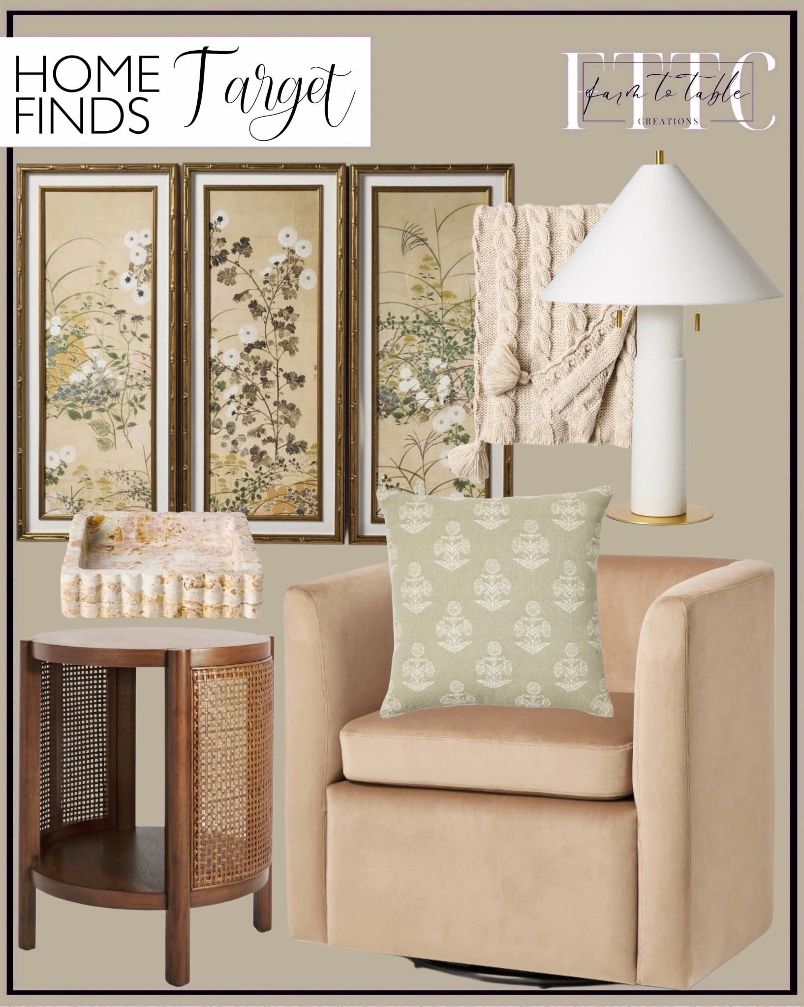 Target Living Room Finds That Feel Designer 🤍

Follow @farmtotablecreations on Instagram for more high-end looks for less 🤎

This is one of those setups that just works 😍 The mix of warm wood tones, soft neutrals, and subtle pattern makes everything feel layered and intentional without trying too hard. That cane side table adds the perfect touch of texture, the cozy throw brings in softness, and those framed botanicals instantly elevate the whole space.

Add in a classic lamp and a simple patterned pillow like this, and you’ve got a cozy, high-end look that feels timeless and lived-in 🤍

#targethome #homefinds #neutraldecor #livingroomdecor #accentchair #throwpillows #homedecor #cozyhome #targetfinds #decorideas #neutralhome #furniturefinds #affordabledecor #homeinspo #layeredhome

target home | living room decor | accent chair | cane furniture | side table | throw blanket | neutral pillows | table lamp | framed artwork | botanical prints | cozy home decor | warm neutral home | layered textures | classic home style | timeless decor | affordable home finds | designer look for less | home styling ideas | interior decor finds | curated home | soft neutrals | everyday styling | furniture styling | cozy corner | elegant home

#LTKSaleAlert #LTKHome