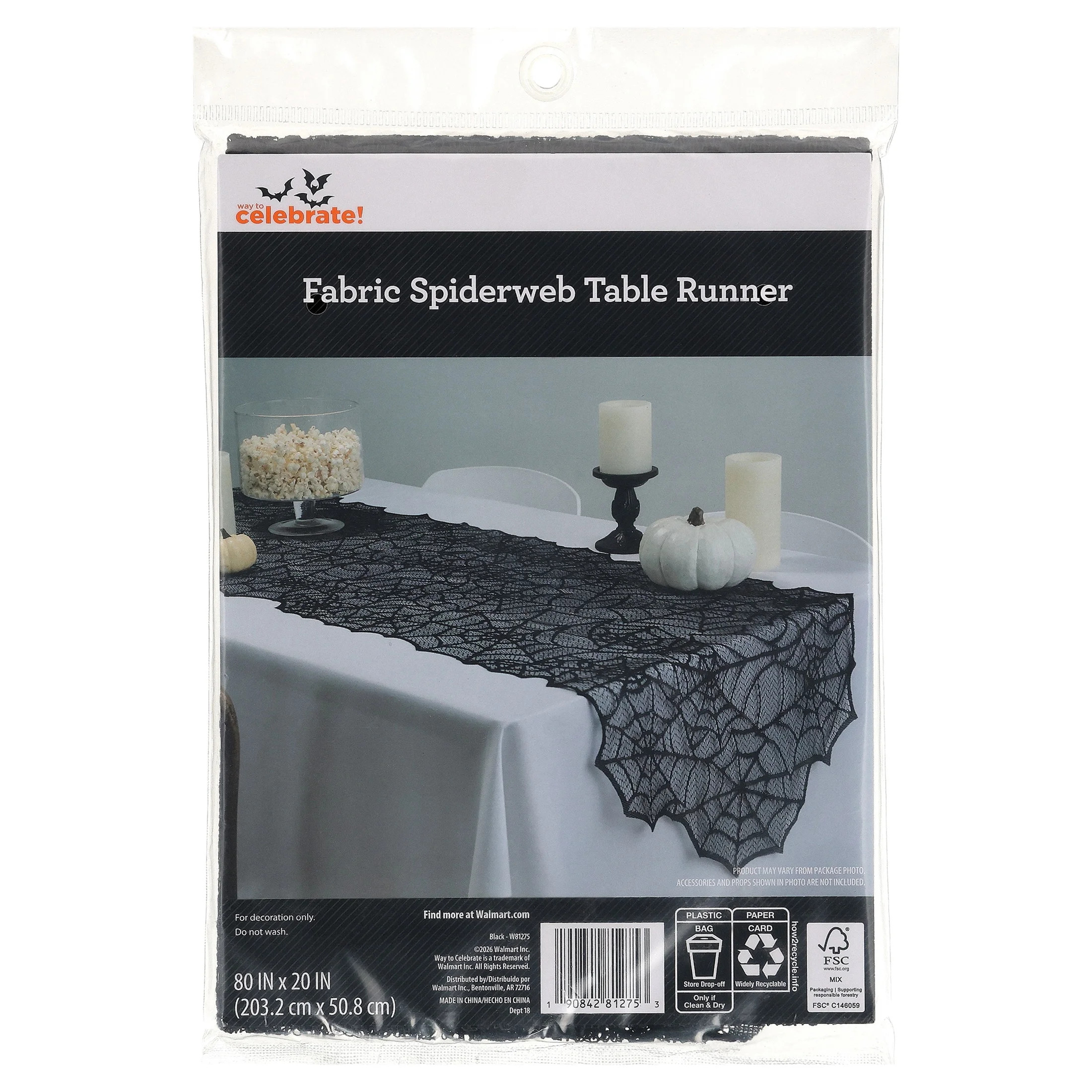 Fabric Spiderweb Table Runner, Black, 80" x 20", Halloween by Way To Celebrate - Walmart.com | Walmart (US)
