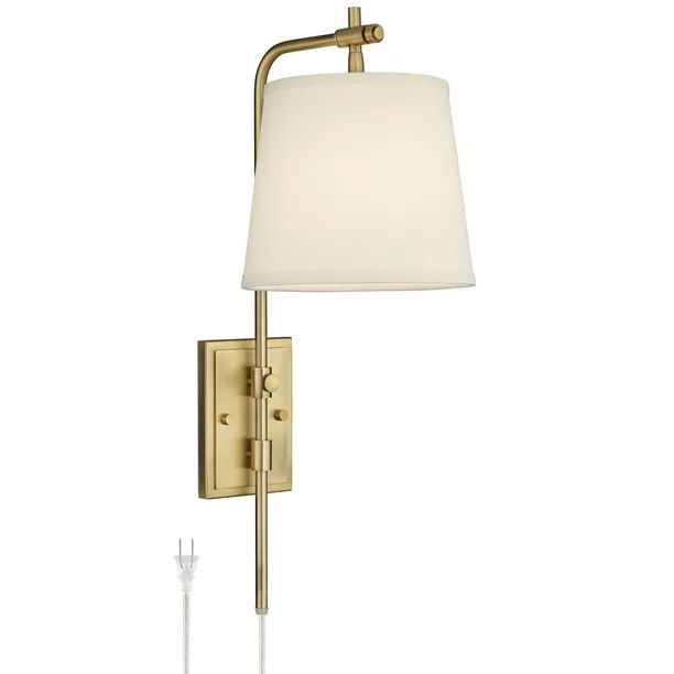 Barnes and Ivy Modern Wall Lamp Dimmable Warm Gold Metal Plug-In Light Fixture Off White Shade fo... | Walmart (US)