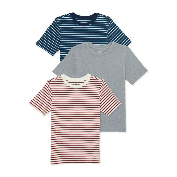 Wonder Nation Boys Short Sleeve Solid and Striped T-Shirts, 3-Pack, Sizes 4-18 & Husky | Walmart (US)
