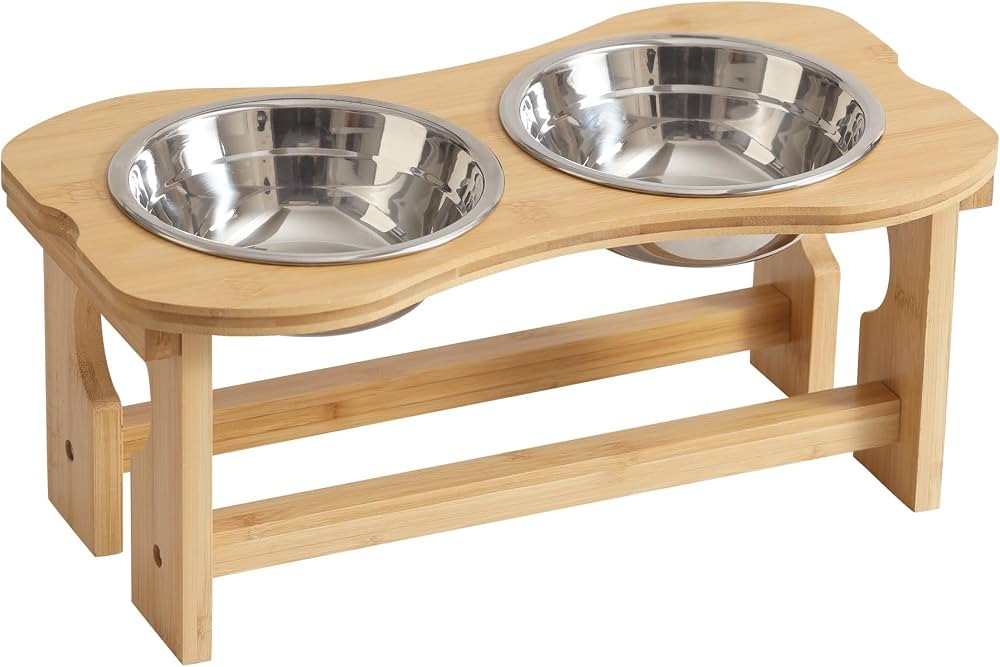 Small 6.3" Dog Bowls Elevated, Raised Stand with 2 Stainless Steel Bowls | Amazon (US)