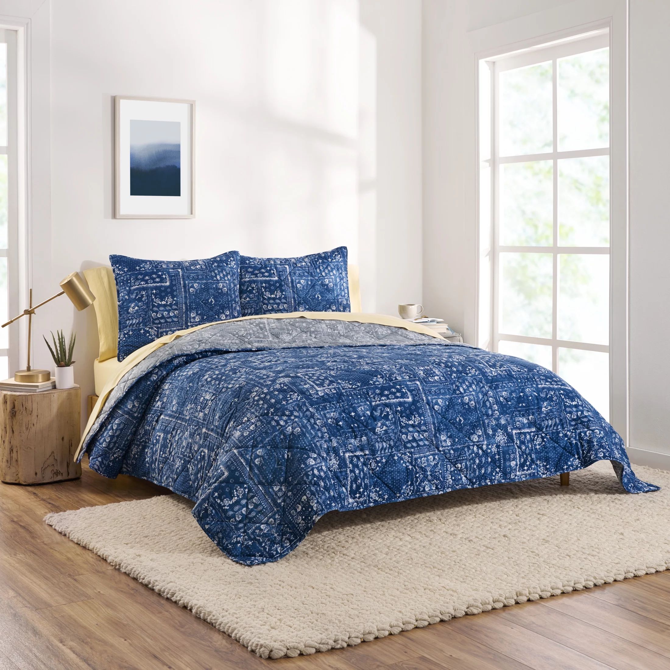 Gap Home Bandana Patchwork Reversible Organic Cotton Blend Quilt, Full/Queen, Blue/Grey | Walmart (US)