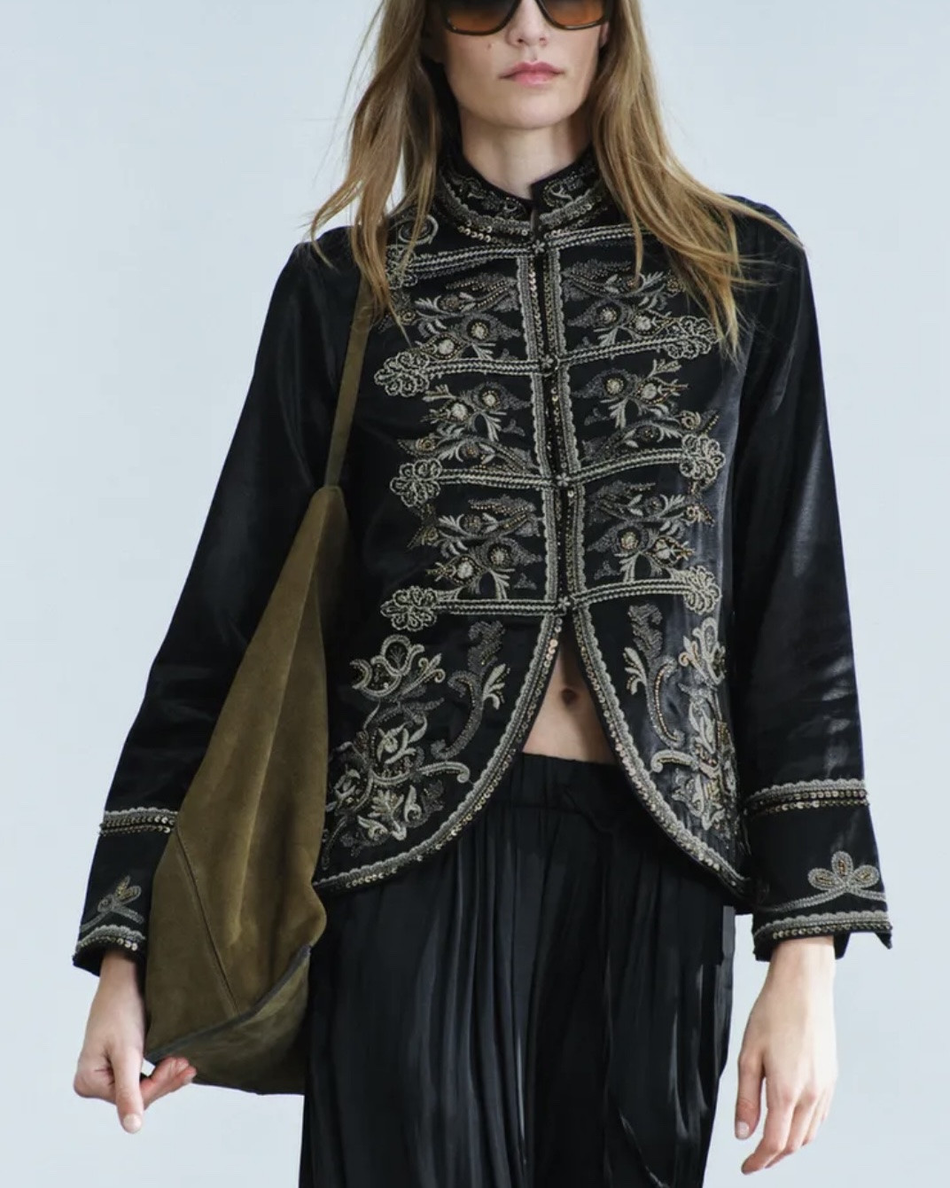 @Zara embroidered jacket with intricate metallic detailing and a structured, vintage-inspired silhouette. I love it paired with the black satin balloon pants — such an elevated fall outfit and a much cooler alternative to a traditional blazer.

#LTKootd #LTKWorkwear #LTKOver40
