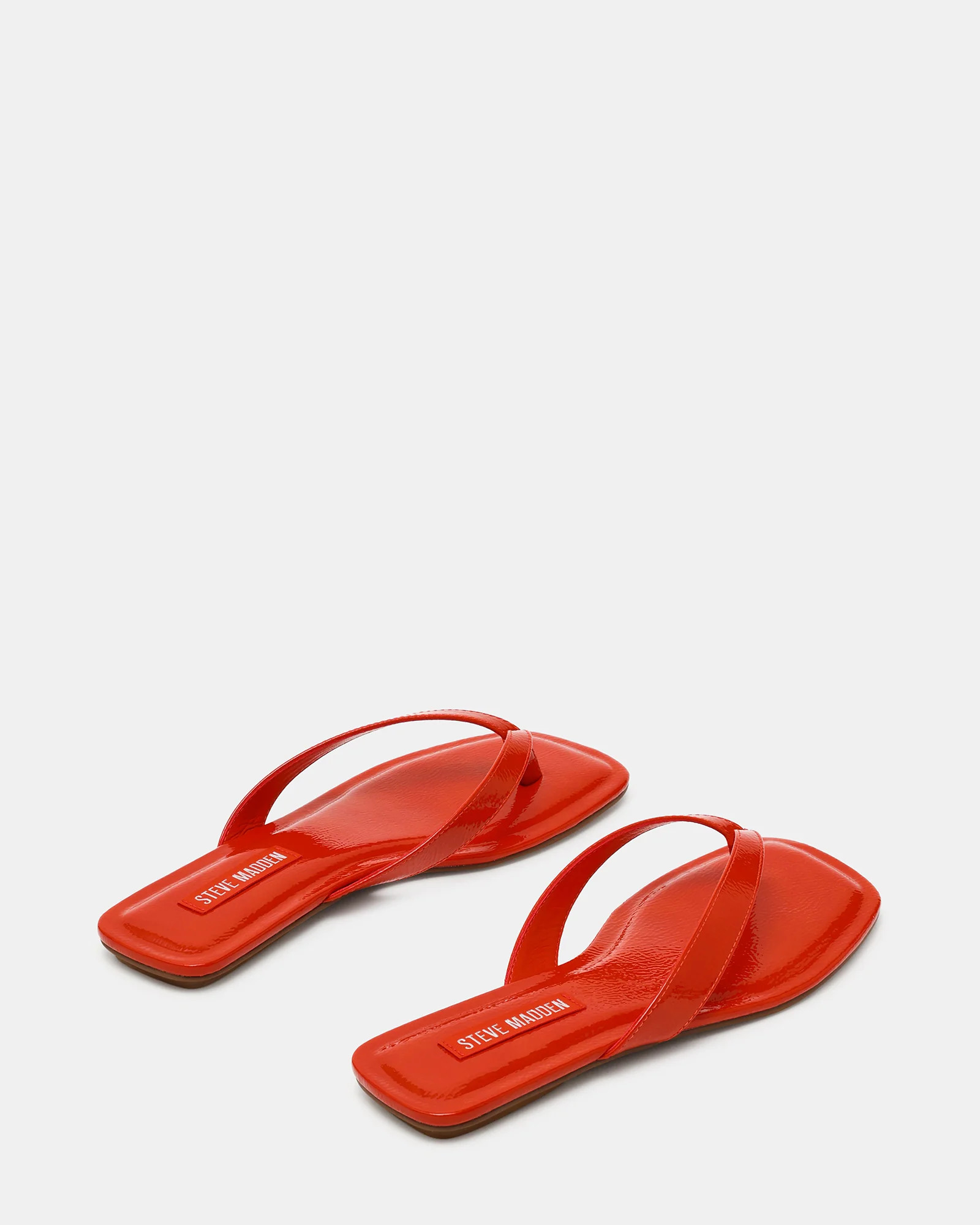 TRELLA Red Orange Patent Square-Toe Thong Women's Sandal | Steve Madden (US)