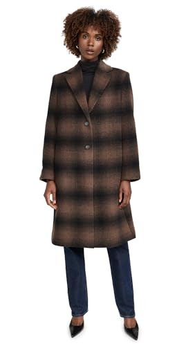 Vince Womens SHADOW PLAID CAR COAT, DEEP WALNUT, LARGE | Amazon (US)