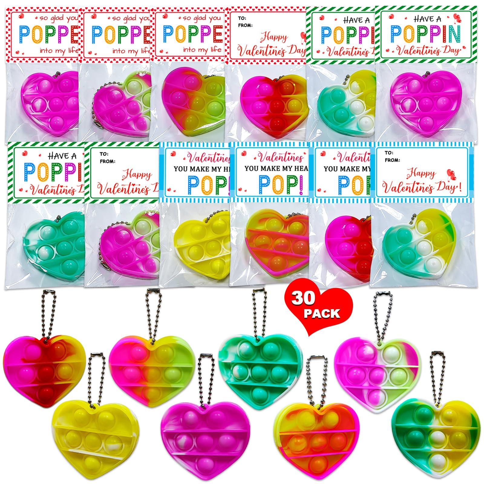 YXOTJHS 30 Pack Valentines Day Gifts For Kids Classroom, Heart Pop It For Class, Valentines Day C... | Amazon (US)