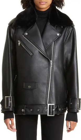 Stand Studio Jade Faux Leather & Faux Shearling Biker Jacket | Nordstrom | Nordstrom