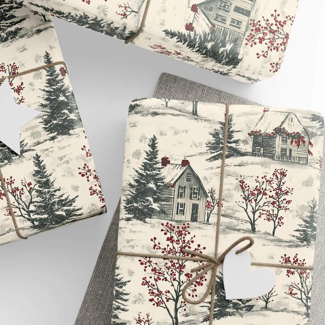 Vintage Christmas Wrapping Paper, Winter Holiday Gift Wrap, Toile Style Design, Premium Paper, Wr... | Etsy (US)