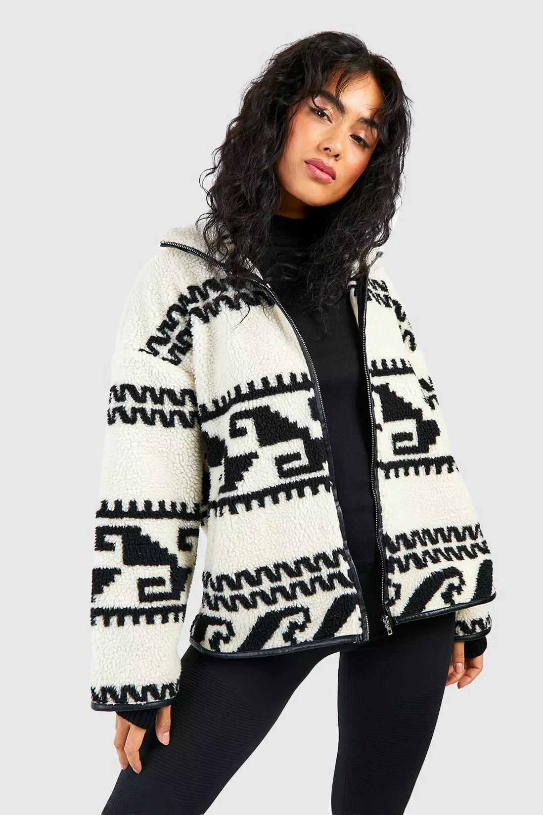 Jackets & Coats | Aztec Printed Teddy Jacket | boohoo | Debenhams UK