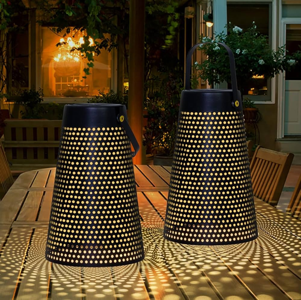 Solar Lanterns Outdoor Light Waterproof, 2 Pack Hanging Yard Decor Outdoor Lights for Black Metal... | Amazon (US)