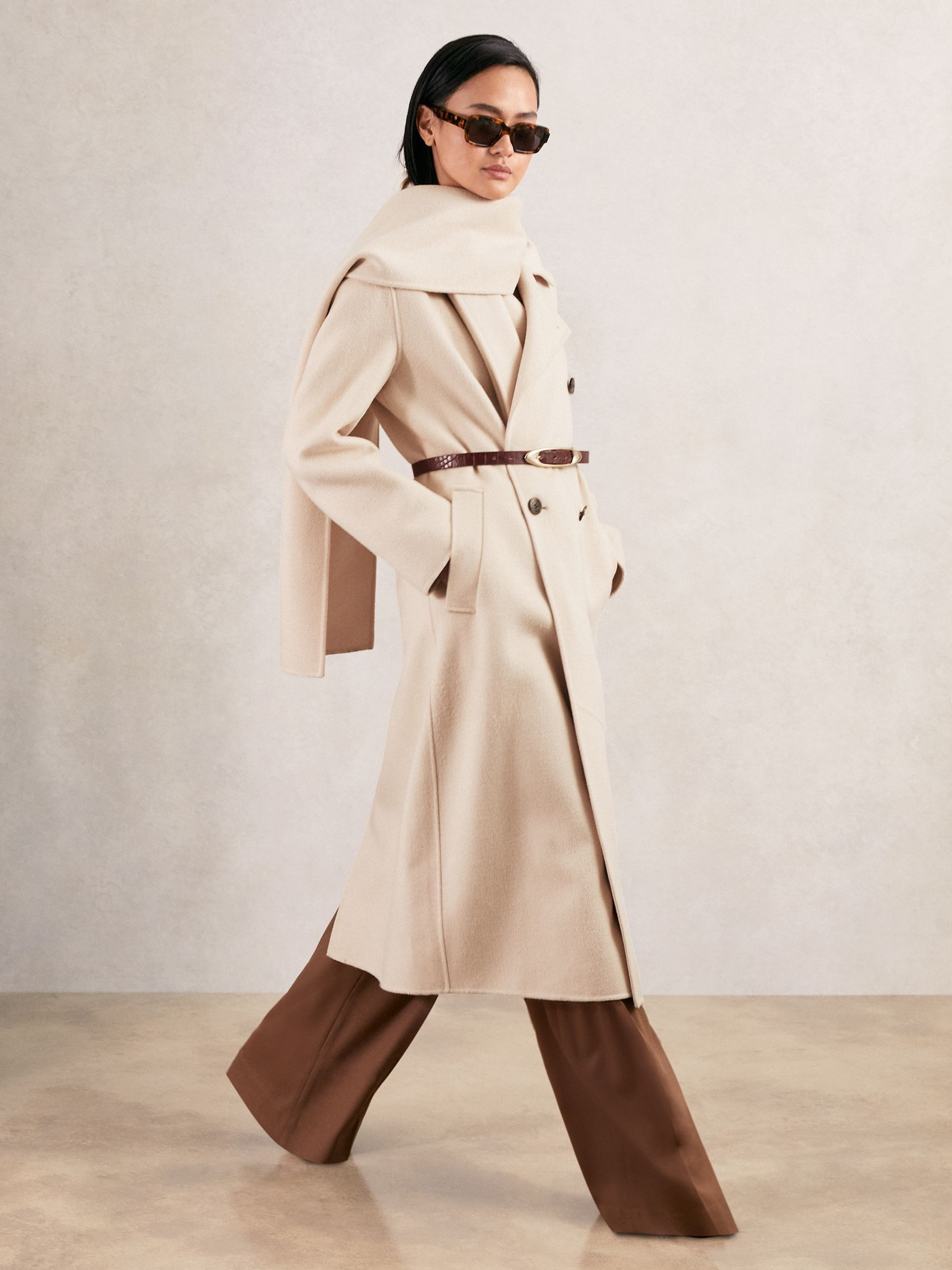 Reiss Petite Wool-Blend Scarf Blindseam Coat in Cream - REISS | Reiss UK