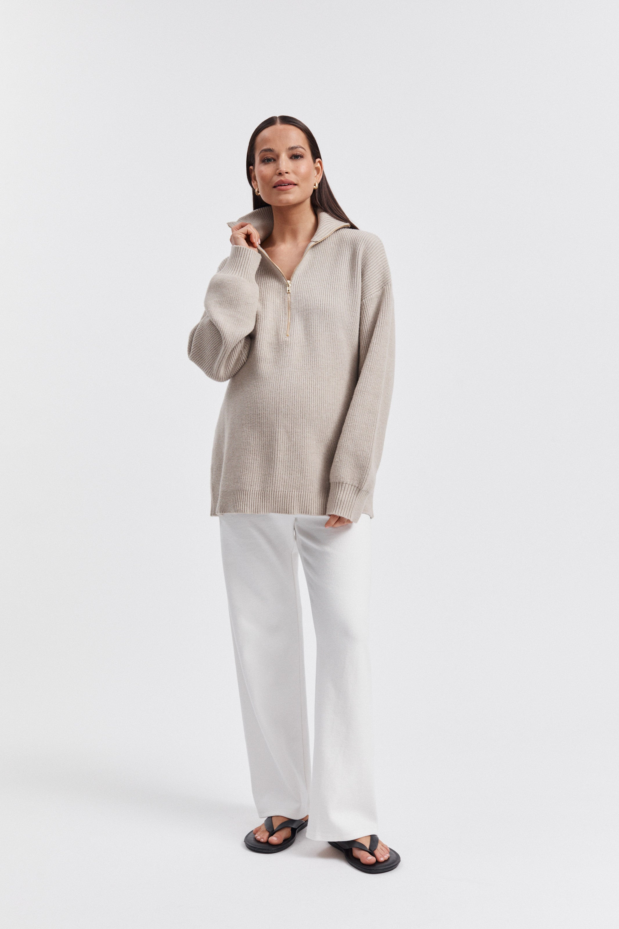 Half Zip Jumper (Taupe Marle) - FLASH SALE | Legoe Heritage Maternity APAC