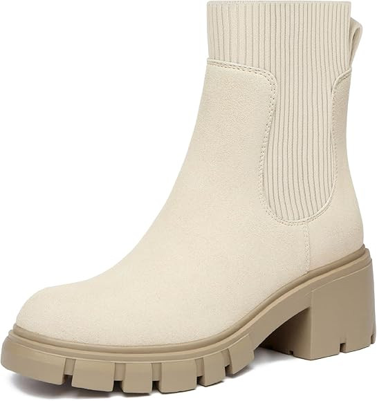 Athlefit Women's Chelsea Platform Ankle Boots Elastic Chunky Heel Lug Sole Booties | Amazon (US)