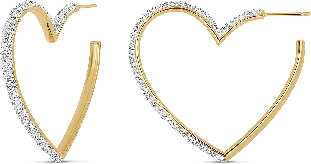 MILLA Heart Hoop Earrings - Silver & Gold Heart Earrings For Women, Ideal Gifts for Girlfriend or... | Amazon (US)